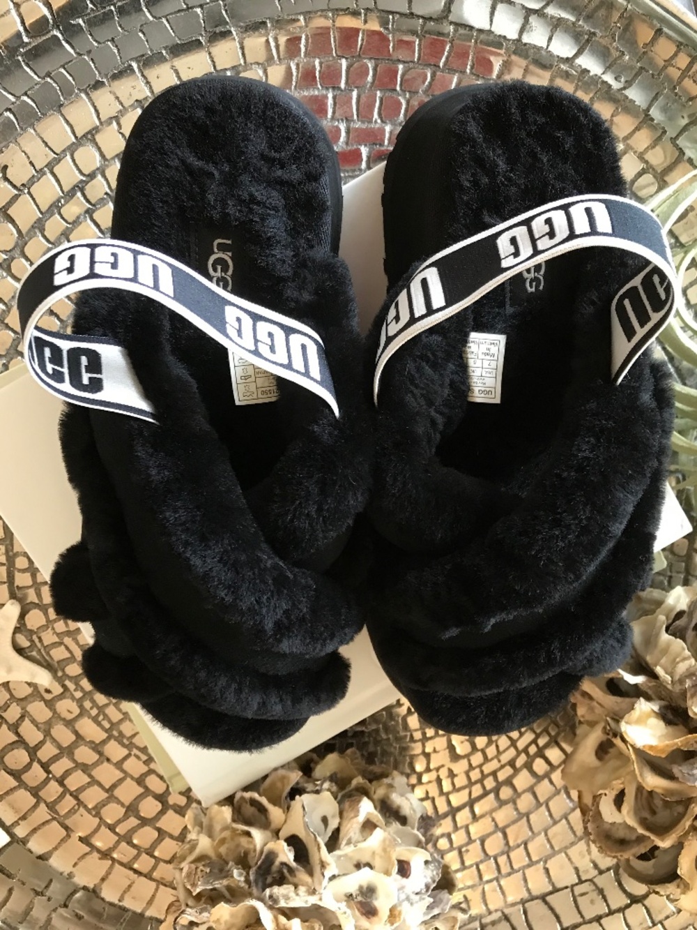 UGG BLACK COZY LOUNGE DISCO CROSS SLIDE PLATFORM SLIPPERS - Picture 7 of 16